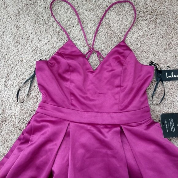 Lulu's XS Magenta Silky Pocket Dress - Picture 3 of 9